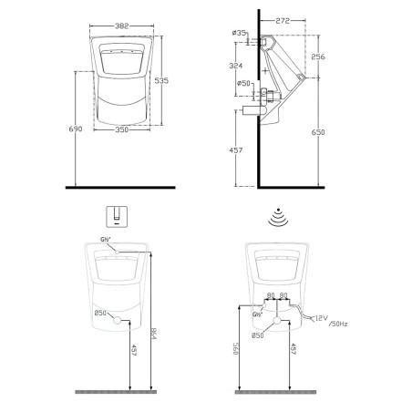 Sapho Isvea Purity - Urinoir 380x535x270 mm, blanc 10PL92002
