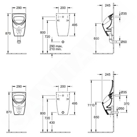 Villeroy & Boch O.novo - Urinoir à action siphonique Compact pour couvercle, sortie arrière, avec cible, blanc alpin 75570601