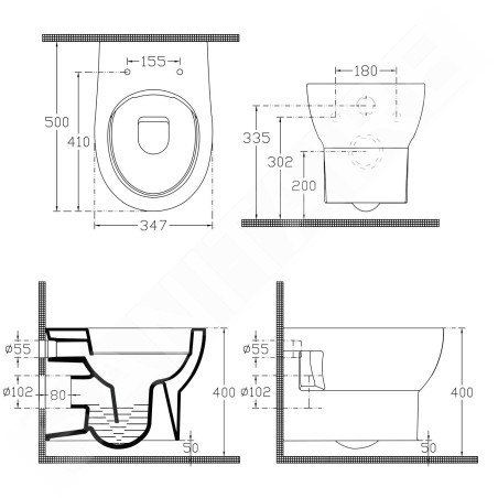 Aqualine Céramique - WC suspendu Absolu, sans rebord, blanc 10AB02002