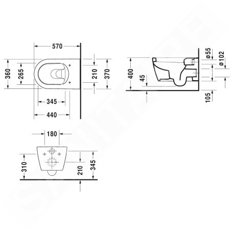 Duravit ME by Starck - WC suspendu, avec HygieneGlaze, blanc / blanc mat 2528099000