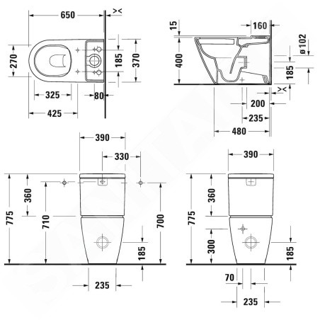 Duravit D-Neo - WC à poser avec réservoir, évacuation Vario, Rimless, HygieneGlaze, blanc 2002092000