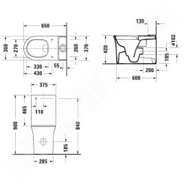 Duravit White Tulip - WC à poser avec réservoir, évacuation Vario, Rimless, avec WonderGliss, blanc 21970900001