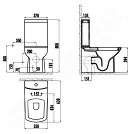 Sapho Lara - WC combi, évacuation arrière/bas, noir mat LR360