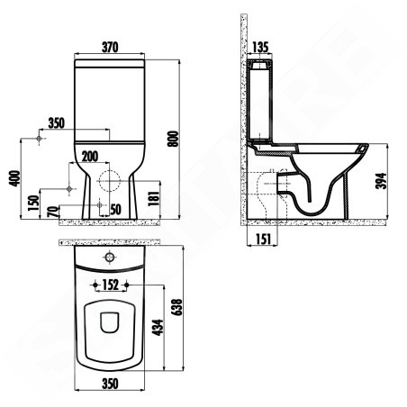 Sapho Lara - WC combi, évacuation arrière/bas, noir mat LR360