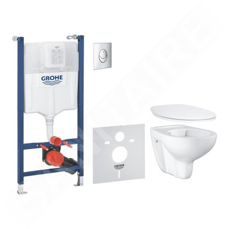 Grohe Solido - Bâti-support, cuvette et abattant Bau Ceramic, softclose, plaque de déclenchement Skate Air, chrome/blanc