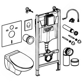 Grohe Solido - Bâti-support, cuvette et abattant Bau Ceramic, softclose, plaque de déclenchement Skate Air, chrome/blanc
