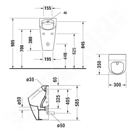 Duravit Soleil by Starck - Urinoir, alimentation d’eau arrière, Rimless, avec WonderGliss, blanc 28303000001