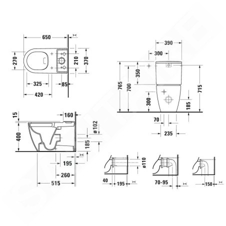 Duravit Soleil by Starck - Cuvette combinée de WC, vidage Vario, Rimless, blanc 2011090000