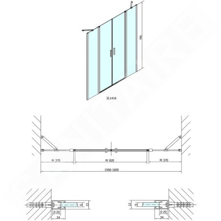 Polysan Zoom Line - Porte de douche 1600 mm, aluminium poli/verre clair ZL1416