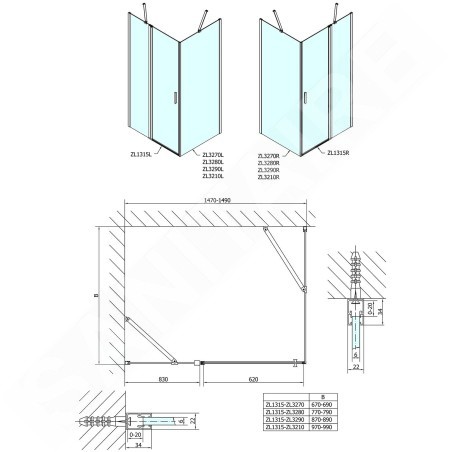 Polysan Zoom Line - Porte de douche 1500 mm, verre clair, aluminium poli ZL1315