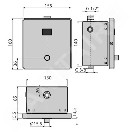 Alcadrain Plaques de commande - Commande électronique de rinçage d'urinoir, avec commande manuelle, alimentation secteur, acier