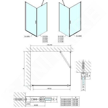 Polysan Zoom Line - Porte de douche 800 mm, verre clair/aluminium poli ZL1280