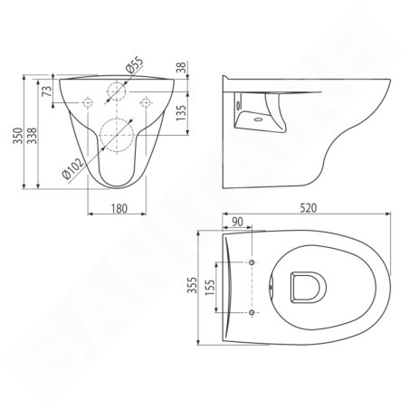 Alcadrain Céramique - WC suspendu, Rimflow, blanc WC RIMFLOW