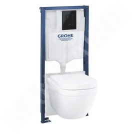 Grohe Solido - Set de bâti-support, cuvette Euro Ceramic, abattant softclose et plaque de déclenchement Even, noir brillant