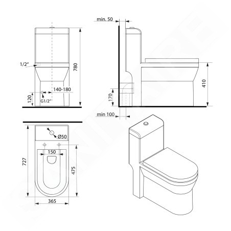 Sapho Hubert - WC à poser, vidange vario, blanc PB304