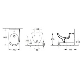 Villeroy & Boch O.novo - Bidet suspendu à un trou avec trop-plein, 360 mm x 560 mm, blanc - bidet, à un trou pour la