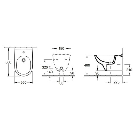 Villeroy & Boch O.novo - Bidet suspendu à un trou avec trop-plein, 360 mm x 560 mm, blanc - bidet, à un trou pour la