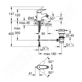 Grohe Start Flow - Mitigeur de bidet avec vidage, chrome 23770000
