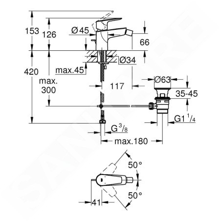 Grohe Start Edge - Mitigeur de bidet avec vidage, chrome 23345001