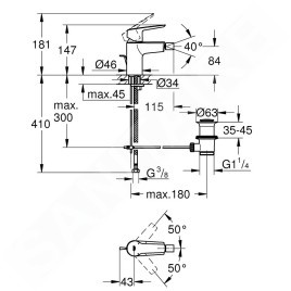 Grohe QuickFix Start - Mitigeur de bidet avec vidage, chrome 32560002