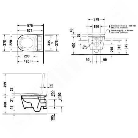 Duravit SensoWash Starck - Abattant électronique de bidet f Plus Compact avec la céramique, Rimless, HygieneGlaze, Softclose,
