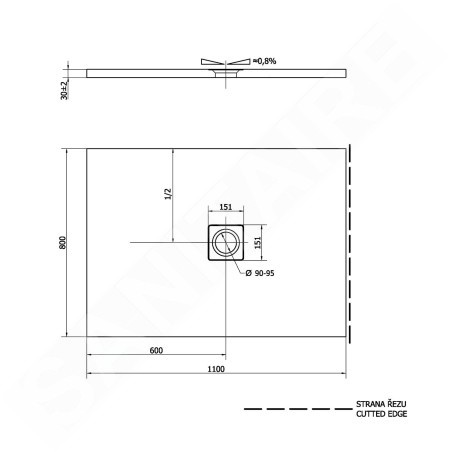 Polysan Flexia - Receveur de douche, 1100x800 mm, possibilité de modifier les dimensions, blanc 72924
