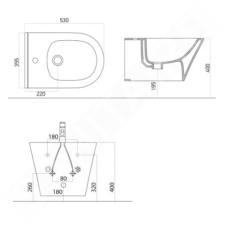 Sapho Avva - Bidet suspendu, trou pour robinet, noir mat 100324-110