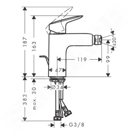 Hansgrohe Logis - Mitigeur de bidet avec vidage, noir mat 71200670