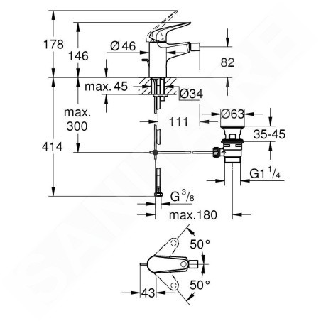 Grohe Swift - Mitigeur de bidet avec vidage, chrome 24332001