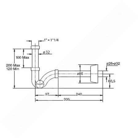 Sapho Bonomini Royal Family - Siphon de bidet 1"1/4, sortie d'évacuation 32 mm, chrome 0370OT25K7