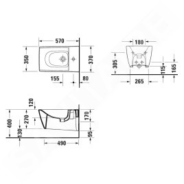 Duravit Viu - Bidet suspendu,370x570 mm, avec 1 trou,  WonderGliss, blanc 22921500001