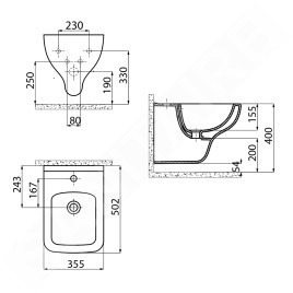 Aqualine Bene - Bidet suspendu, 355x502 mm, blanc BN510