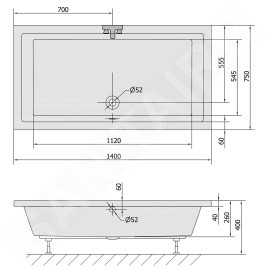 Polysan Deep - Receveur de douche profond, 1400 x 750 x 260 mm, blanc 72947