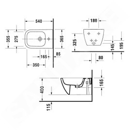 Duravit Happy D.2 - Bidet suspendu, 365x540 mm, trou pour robinetterie, WonderGliss, anthracite mat 22581513001