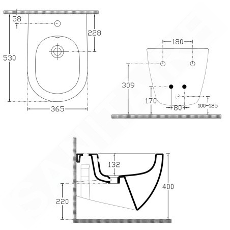 Sapho Isvea - Bidet suspendu INFINITY, avec trop-plein, trou pour robinet, blanc 10NF41001