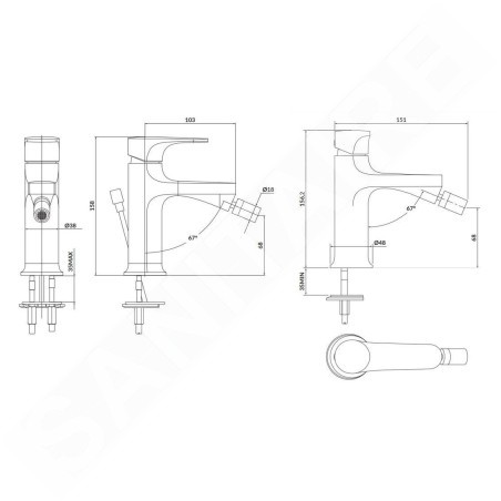 Cersanit Inverto - Mitigeur de bidet, doré S951-289