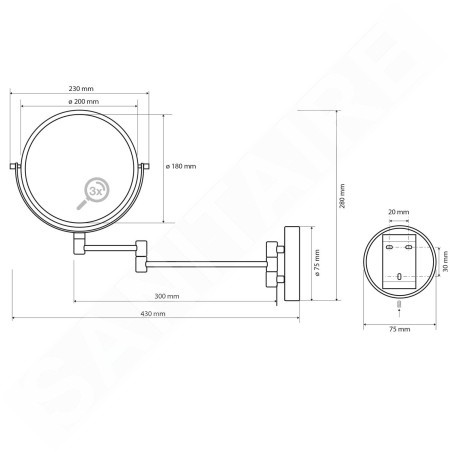 Sapho X-Round - Miroir cosmétique, blanc XR006W