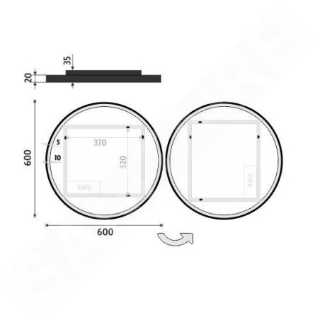 Nimco Miroirs - Miroir avec éclairage LED, diamètre 60 cm, noir mat ZPC 28000R-90