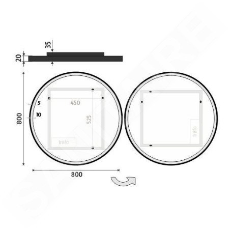 Nimco Miroirs - Miroir avec éclairage LED, diamètre 80 cm, noir mat ZPC 28002R-90