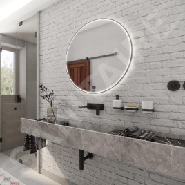 Nimco Miroirs - Miroir avec éclairage LED, diamètre 80 cm, noir mat ZPC 28002R-90
