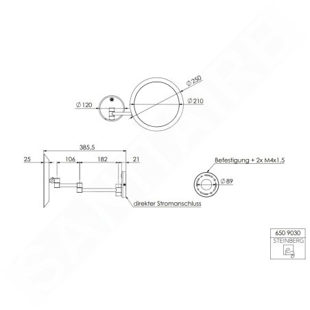 Steinberg 650 - Miroir cosmétique mural avec éclairage LED, chrome 650 9030