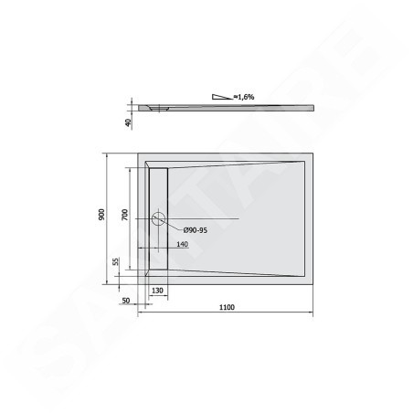 Polysan Receveurs de douche - Receveur de douche Varesa, 1100x900 mm, capot de bonde, blanc 72938