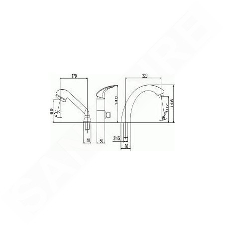 Novaservis Metalia 57 - Robinet de baignoire 3 trous, chrome 57045,0