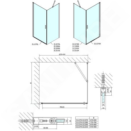 Polysan Zoom Line - Porte de douche 700 mm, verre clair ZL1270