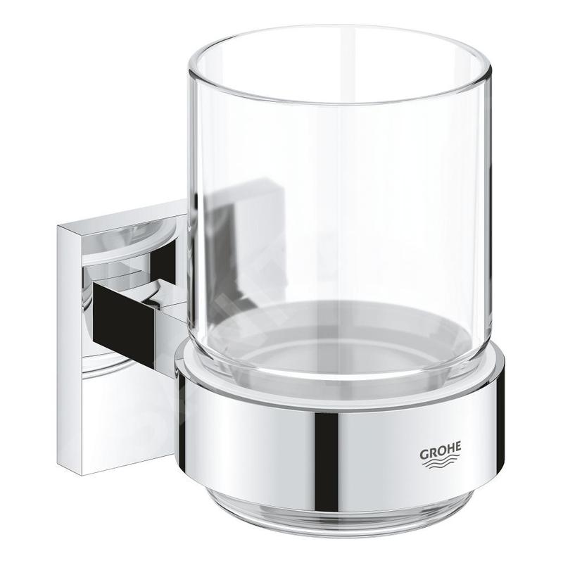 Grohe QuickFix Start Cube - Verre pour brosses à dents et dentifrice avec support, verre/chrome 41097000 Grohe QuickFix Start Cube - Verre pour brosses à dents et dentifrice avec support, verre/chrome 41097000