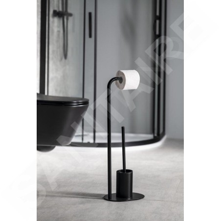 Aqualine Samba - Porte-papier hygiénique sur pied avec brosse WC, noir SB236