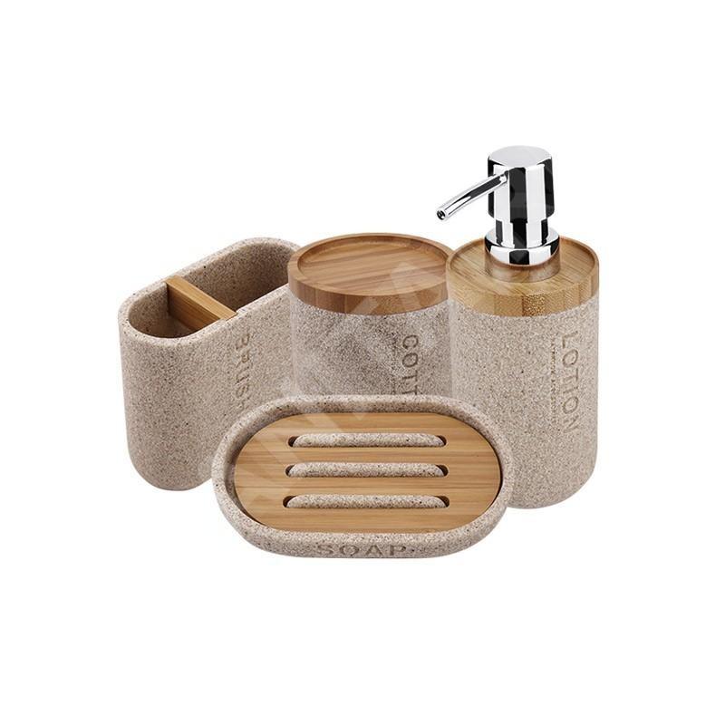 Nimco Kora - Set d'accessoires de salle de bain 4 en 1, beige sable / bambou KO 24000SET-86