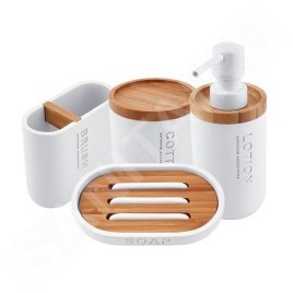 Nimco Kora - Set d'accessoires de salle de bain 4 en 1, blanc / bambou KO 24000SET-05