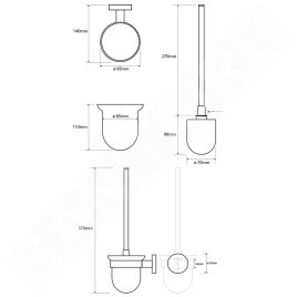 Sapho X-Round - Brosse de toilette murale avec support, verre dépoli/chrome XR303
