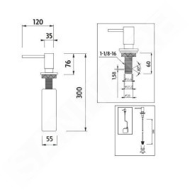 Nimco Autres - Distributeur de désinfectant ou de savon, encastré, 350 ml, chrome UN 4031VH-26